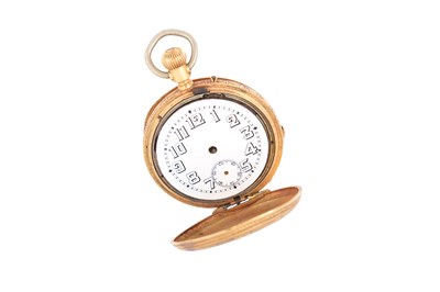 Lot 1 - A SWISS 18CT GOLD AND ENAMEL FULL HUNTER FOB WATCH