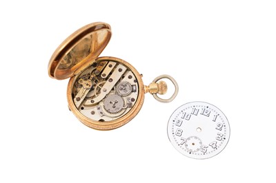 Lot 1 - A SWISS 18CT GOLD AND ENAMEL FULL HUNTER FOB WATCH