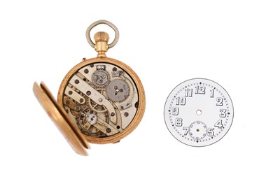 Lot 1 - A SWISS 18CT GOLD AND ENAMEL FULL HUNTER FOB WATCH
