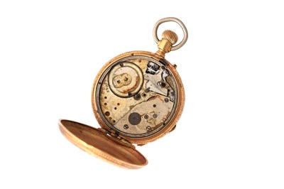 Lot 1 - A SWISS 18CT GOLD AND ENAMEL FULL HUNTER FOB WATCH