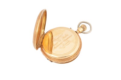 Lot 1 - A SWISS 18CT GOLD AND ENAMEL FULL HUNTER FOB WATCH