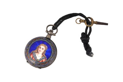 Lot 5 - A 19TH CENTURY SILVER AND ENAMEL DUPLEX FOB WATCH
