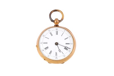 Lot 7 - A YELLOW METAL AND ENAMEL SWISS OPEN FACED FOB WATCH