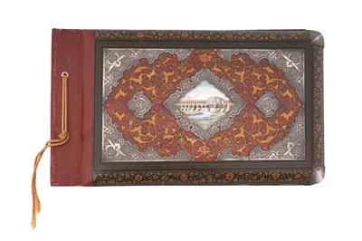 Lot 156 - A PHOTO ALBUM WITH A SAFAVID-STYLE PAPIER‑MÂCHÉ COVER SIGNED SANI' ZADEH