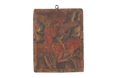 Lot 247 - A CHRISTIAN MELKITE ICON DEPICTING MICHAEL VANQUISHING SATANAEL