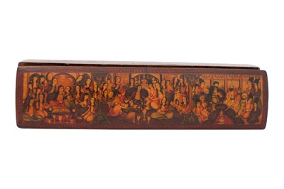 Lot 153 - A QAJAR LACQUER PAPIER-MÂCHÉ PEN CASE (QALAMDAN)