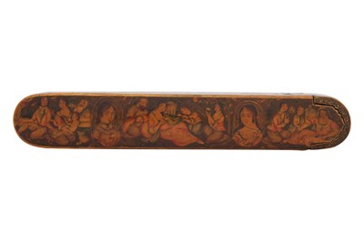 Lot 151 - A QAJAR LACQUER PAPIER-MÂCHÉ PEN CASE (QALAMDAN)