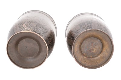 Lot 46 - A PAIR OF NIELLOED METAL URN VASES