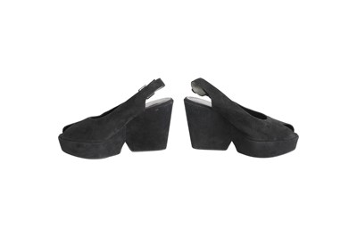 Lot 127 - ROBERT CLERGERIE BLACK SUEDE SCULPTURAL PLATFORM WEDGE SLINGBACK SHOES
