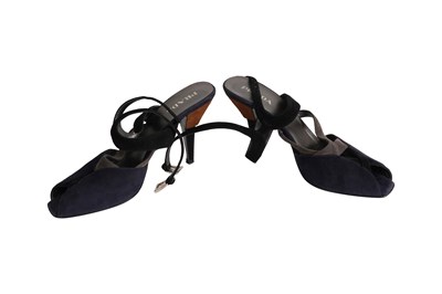 Lot 117 - PRADA COLOUR-BLOCK NAVY AND BLACK SUEDE SLINGBACK HEELS