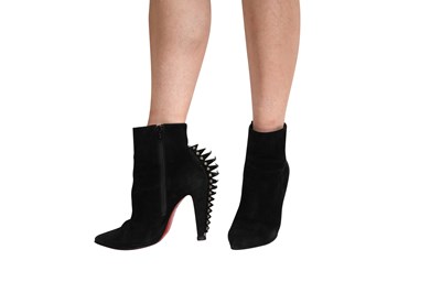 Lot 134 - CHRISTIAN LOUBOUTIN BLACK SUEDE SPIKED ANKLE BOOTS