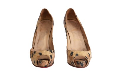 Lot 108 - A PAIR OF CHRISTIAN LOUBOUTIN PYTHON ‘VERY PRIVÉ 120’ PEEP-TOE PLATFORM PUMPS