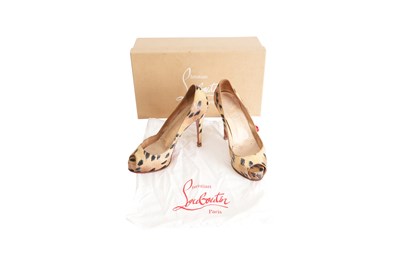 Lot 131 - CHRISTIAN LOUBOUTIN PYTHON ‘VERY PRIVÉ 120’ PEEP-TOE PLATFORM PUMPS
