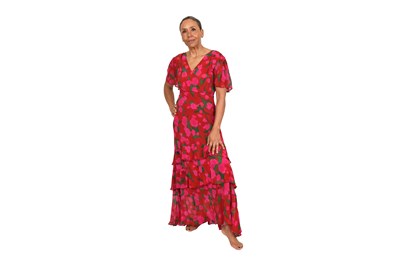 Lot 108 - RIXO PINK AND RED FLORAL TIERED DRESS, CONTEMPORARY