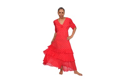 Lot 107 - RIXO RED POLKA DOT TIERED DRESS, CONTEMPORARY