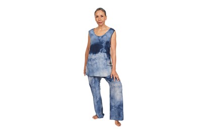 Lot 58 - WORKERS FOR FREEDOM SILK INDIGO TIE-DYE TUNIC AND TROUSERS ENSEMBLE (TWO)