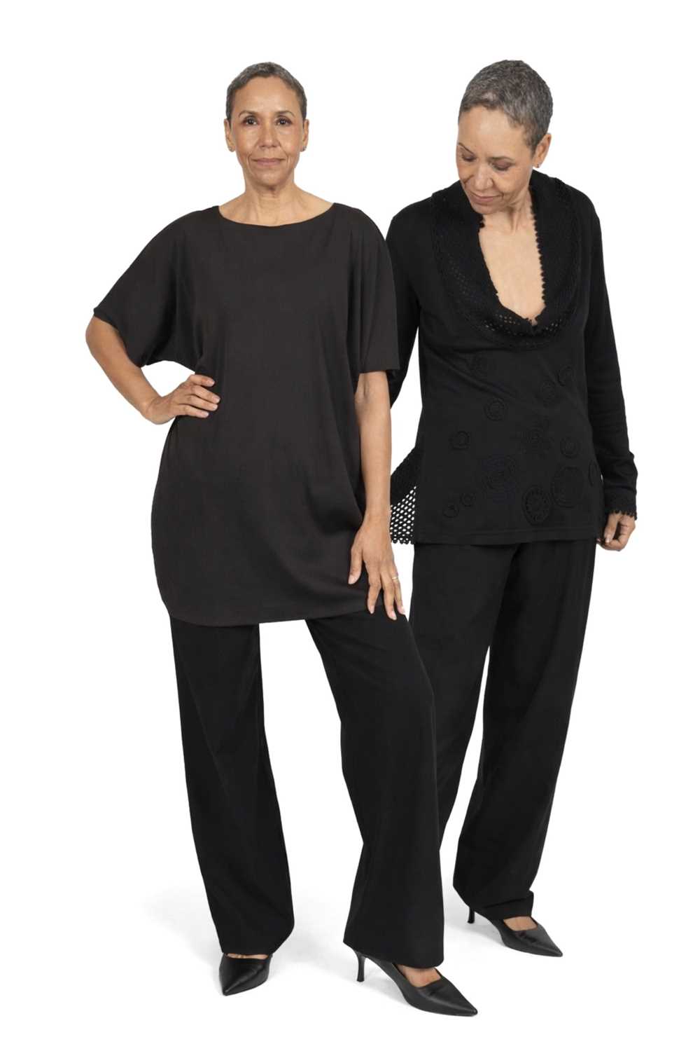 Lot 77 - A PAIR OF ISSEY MIYAKE 'PLEATS PLEASE' BLACK TUNIC AND 'HAAT' BROWN TUNIC