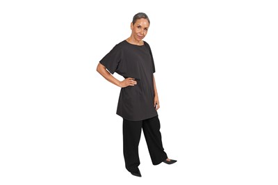 Lot 77 - A PAIR OF ISSEY MIYAKE 'PLEATS PLEASE' BLACK TUNIC AND 'HAAT' BROWN TUNIC