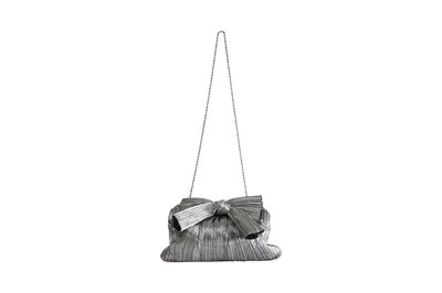 Lot 156 - LOEFFLER RANDALL METALLIC PLEATED EVENING CLUTCH WITH BOW DETAIL, WITH DUST BAG