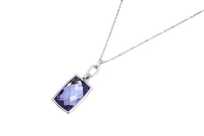Lot 27 - A SWAROVSKI RHODIUM-PLATED 'TANZANITE' COLOUR CRYSTAL PENDANT NECKLACE