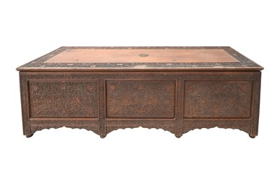 Lot 251 - A KASHMIRI CARVED WALNUT WOODEN CHEST