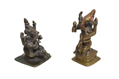 Lot 60 - TWO BRONZE MINIATURE ICONS OF THE HINDU ELEPHANT GOD, GANESHA