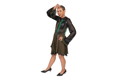 Lot 102 - LOUIS VUITTON RUNWAY-STYLE OPENWORK DRESS, WITH LEATHER TRIM AND PLEATED SKIRT SECTION