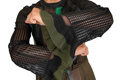 Lot 102 - LOUIS VUITTON RUNWAY-STYLE OPENWORK DRESS, WITH LEATHER TRIM AND PLEATED SKIRT SECTION