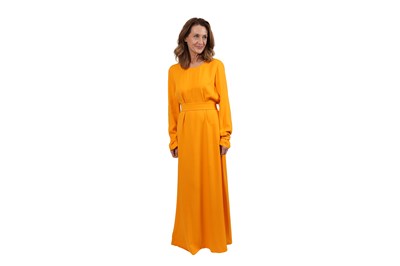Lot 88 - JIL SANDER MUSTARD SILK BELTED COLUMN MAXI DRESS