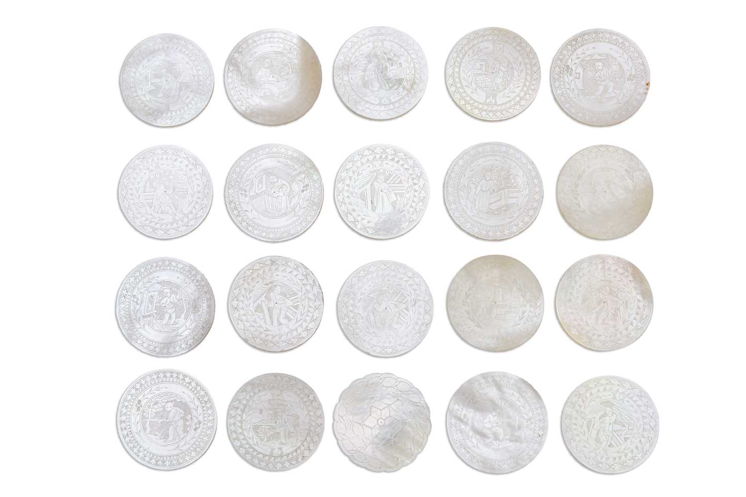 Lot 31 - A GROUP OF TWENTY CIRCULAR MOTHER-OF-PEARL COUNTERS
