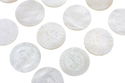Lot 31 - A GROUP OF TWENTY CIRCULAR MOTHER-OF-PEARL COUNTERS