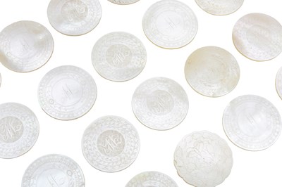 Lot 31 - A GROUP OF TWENTY CIRCULAR MOTHER-OF-PEARL COUNTERS
