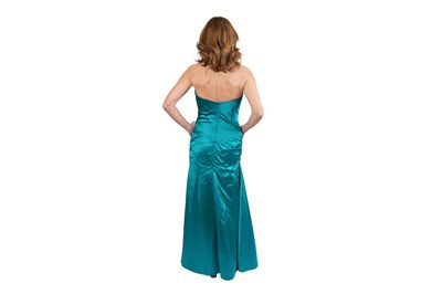 Lot 90 - A VICKY TIEL COUTURE TURQUOISE SATIN EVENING DRESS, BERGDORF GOODMAN