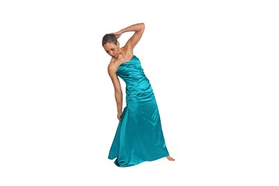Lot 90 - A VICKY TIEL COUTURE TURQUOISE SATIN EVENING DRESS, BERGDORF GOODMAN