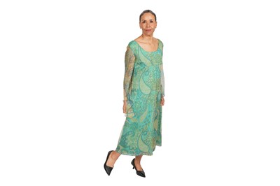 Lot 19 - HARRODS SILK CHIFFON PAISLEY PRINT EVENING DRESS WITH SILK LINING