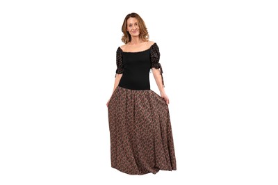Lot 27 - GINA FRATINI BLACK AND FLORAL COTTON MAXI DRESS