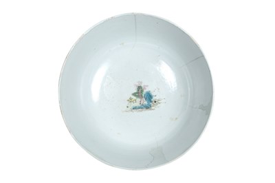 Lot 47 - A CHINESE FAMILLE VERTE 'THREE FRIENDS OF WINTER' CHARGER AND A FAMILLE ROSE 'LANDSCAPE' BOWL