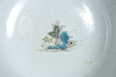 Lot 47 - A CHINESE FAMILLE VERTE 'THREE FRIENDS OF WINTER' CHARGER AND A FAMILLE ROSE 'LANDSCAPE' BOWL