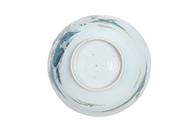 Lot 47 - A CHINESE FAMILLE VERTE 'THREE FRIENDS OF WINTER' CHARGER AND A FAMILLE ROSE 'LANDSCAPE' BOWL