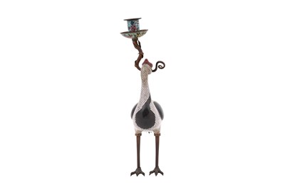 Lot 59 - A CHINESE CLOISONNÉ 'CRANE' CANDLE HOLDER