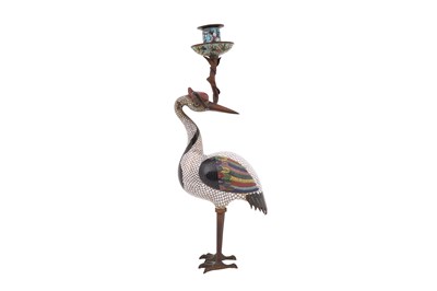 Lot 59 - A CHINESE CLOISONNÉ 'CRANE' CANDLE HOLDER