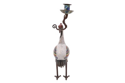 Lot 59 - A CHINESE CLOISONNÉ 'CRANE' CANDLE HOLDER