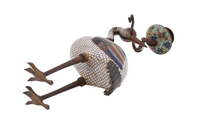 Lot 59 - A CHINESE CLOISONNÉ 'CRANE' CANDLE HOLDER
