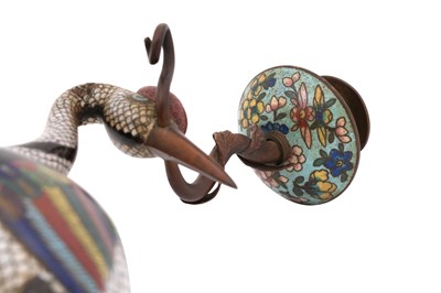 Lot 59 - A CHINESE CLOISONNÉ 'CRANE' CANDLE HOLDER