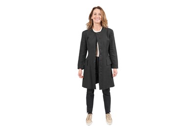Lot 59 - WORKERS FOR FREEDOM BLACK LINEN LONG JACKET / COAT