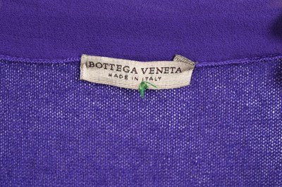 Lot 80 - A BOTTEGA VENETA PURPLE 100% FINE CASHMERE CARDIGAN WITH SILK CHIFFON TIE DETAIL