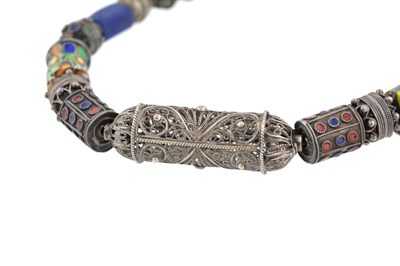 Lot 62 - A BERBER KABYLE TRIBE SILVER AND BEADWORK NECKLACE AND EARRINGS SUITE