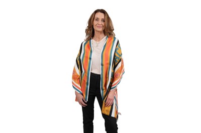 Lot 167 - PAUL SMITH 'PEACE' GRAPHIC SLOGAN SIGNATURE STRIPE SCARF