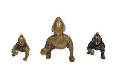Lot 69 - THREE CAST BRONZE MINIATURE ICONS OF BALA KRISHNA