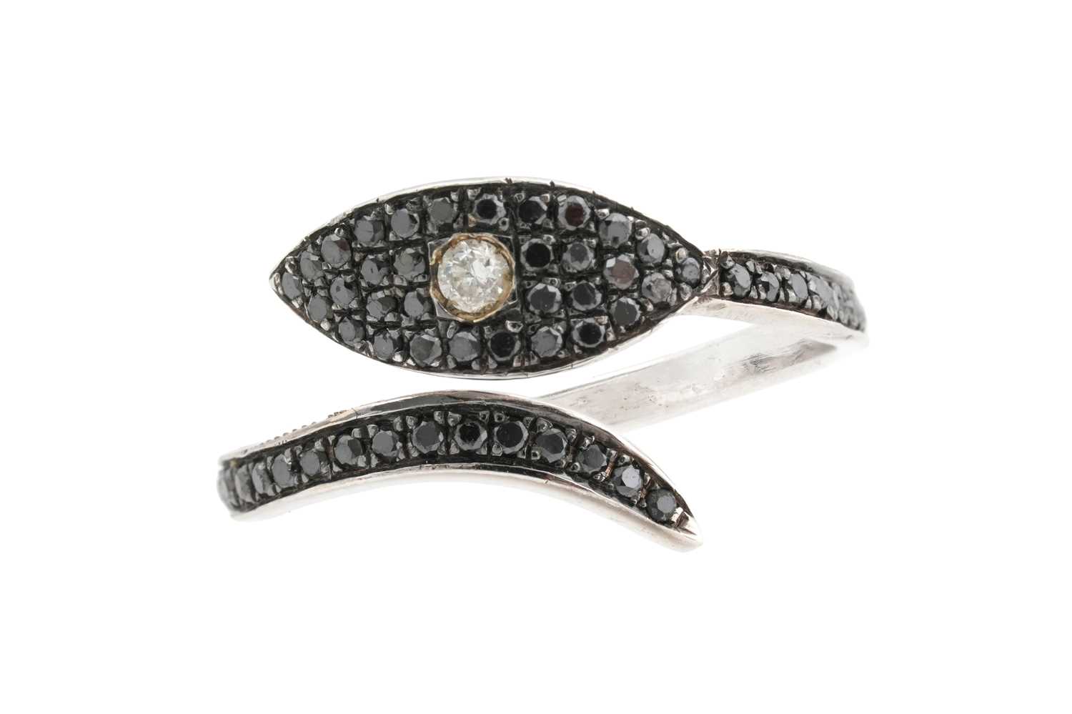 Lot 48 - A WHITE METAL DIAMOND AND MARCASITE OPEN RING